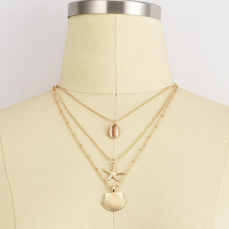 Women Beach Jewelry Cowry Seashell Pendant Multilayer Shell Necklace Bohemian