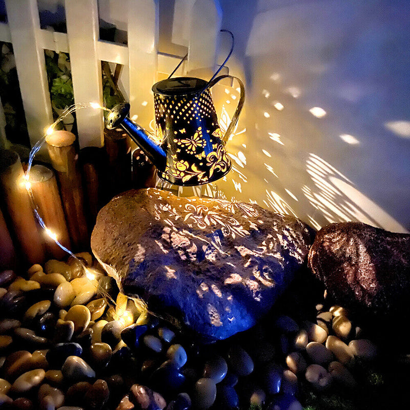 Solar Watering Can Projector Lights Outdoor Garden Yard Art Kettle Lamp (A)
