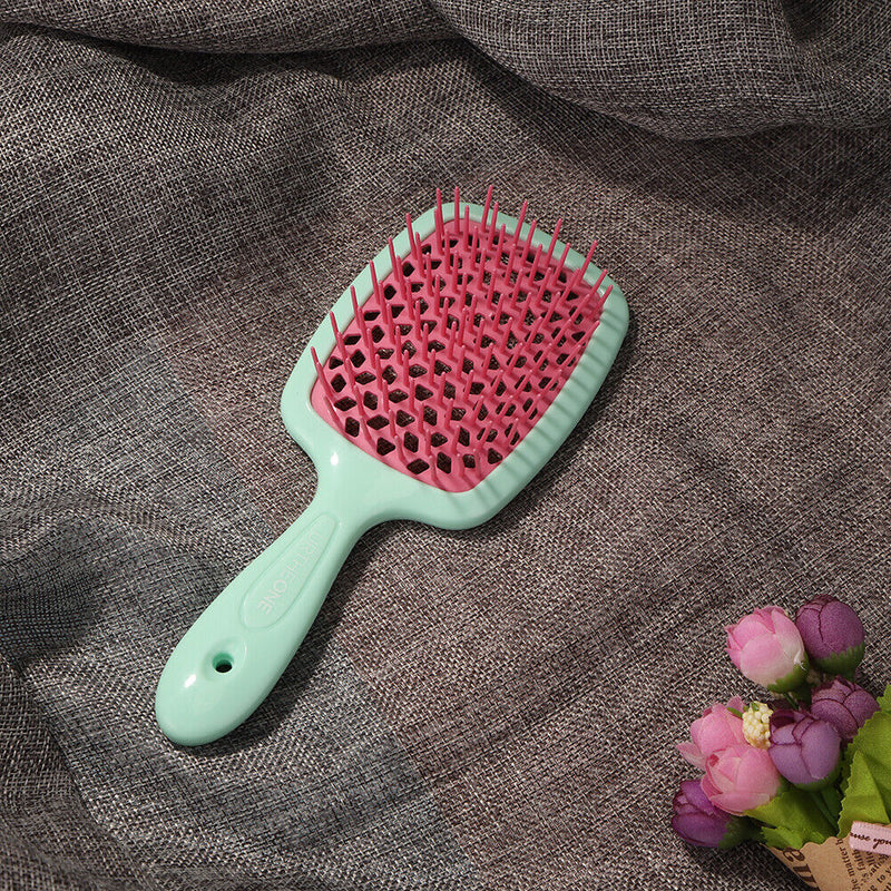 Wide Teeth Air Cushion Comb Scalp Massage Salon Hair Brush (Green pink)