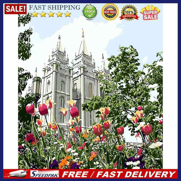Garden Castle Oil Paint By Numbers DIY Handpainted on Canvas Wall Art Picture