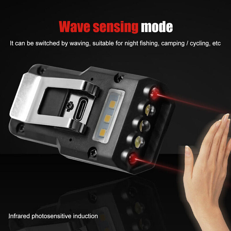 LED Smart Wave Induction Headlamp Waterproof 200LM Clip - on Baseball Cap Lamps