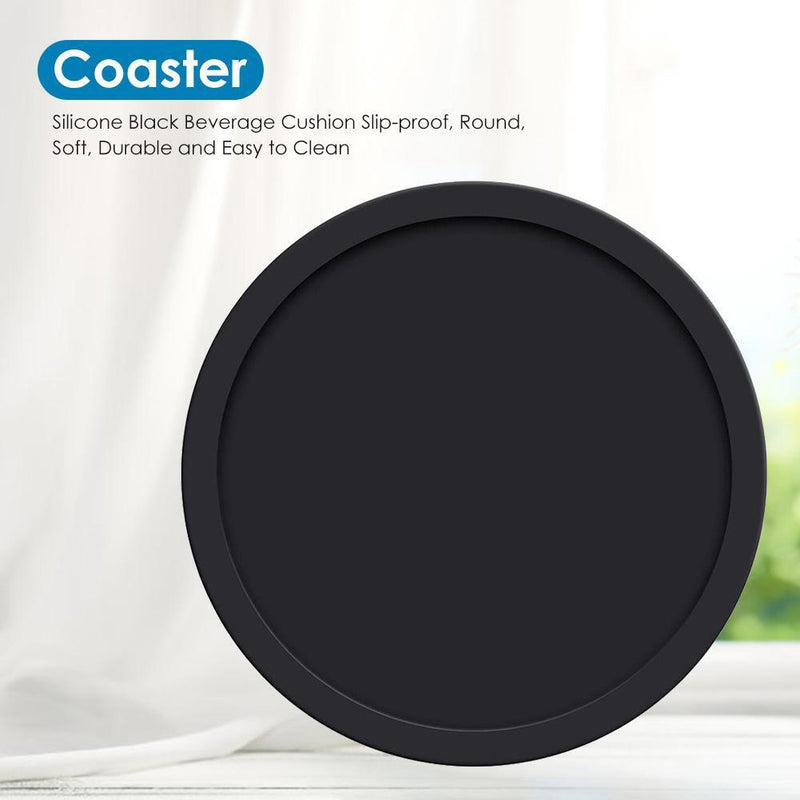 8pcs Silicone Coaster Drink Cup Pad Non-slip Round for Home Kitchen (Black)