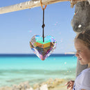 Crystal Ornament - Chandelier Crystal Heart Prism Pendant with Rope (Clear)