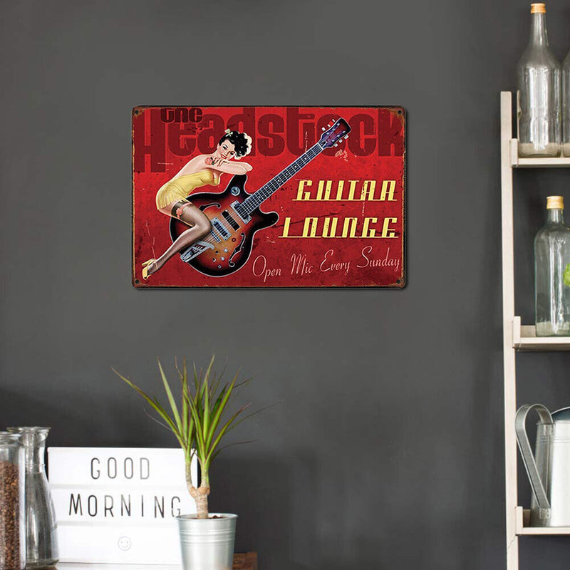 Retro Guitar Metal Plate Painting for Bar Pub Tin Plaques Wall Art Sign