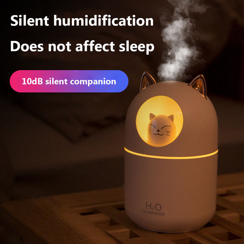 Air Humidifier Spray Cute Cat Small LED Light Mute Air Purifier (White USB)