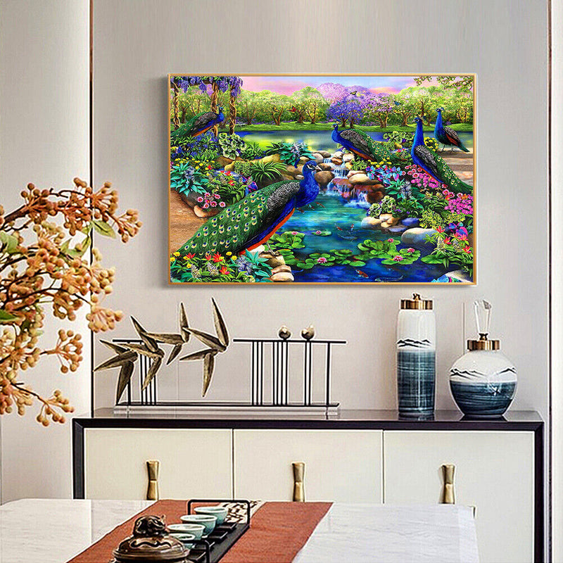 DIY Diamond Painting Full Round Drill Flowers and Peacocks Rhinestone Modern Art