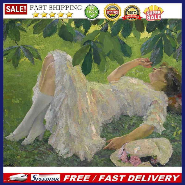 DIY Hand Painted Paint By Numbers Oil Canvas Pictures Artwork Girl on Grass Kit