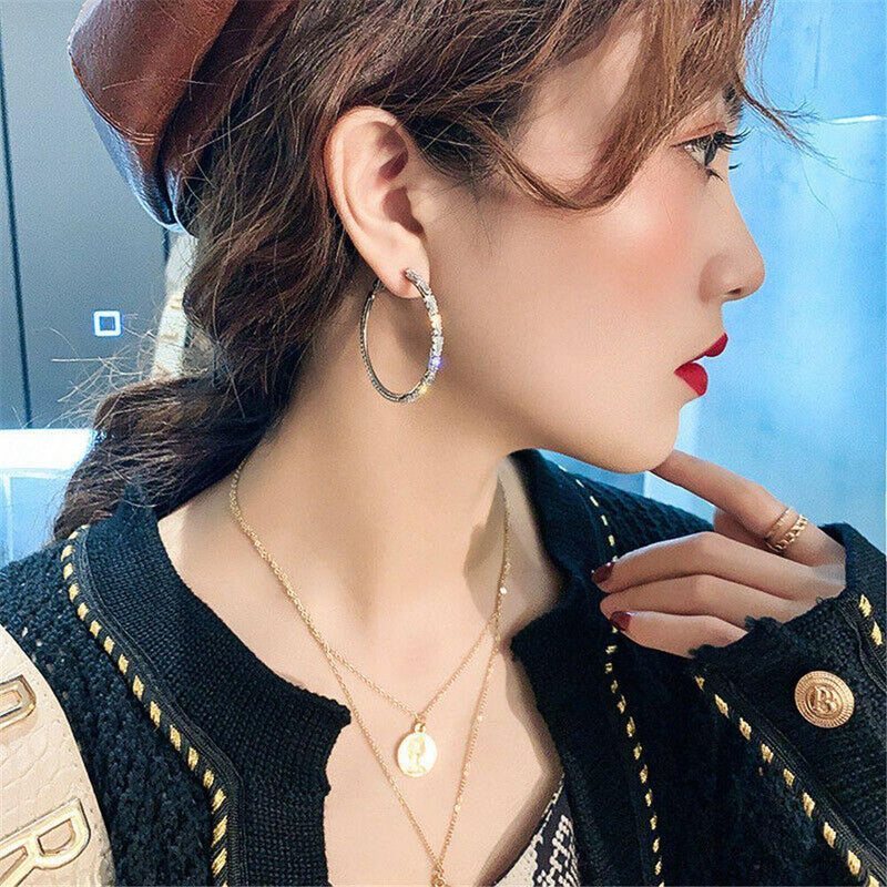 Zircon Big Circle Drop Dangle Stud Crystal Round Hoop Earrings Round Shape