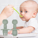 2pcs Baby Silicone Fork Spoon Set Toddler Learn To Eat Children Soft Utensi
