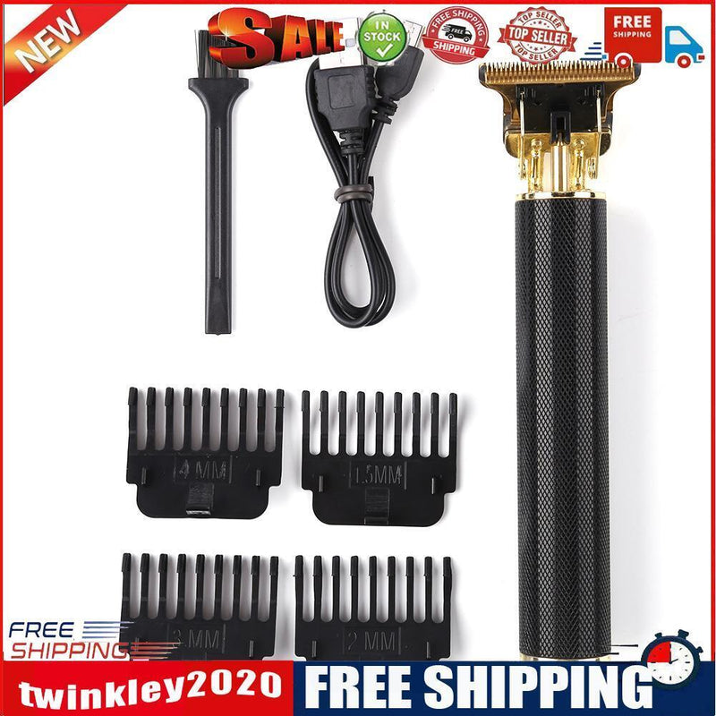 Rechargeable Hair Trimmer Metal Professional Engraving Hair Clipper (Black)