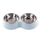 Dog Double Bowl Puppy Food Feeder Stainless Steel Pets Drinking Dish (Blue)