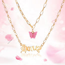 Fashion Double Layer Choker Letters Butterfly Women Lady Pendant Chain Necklace