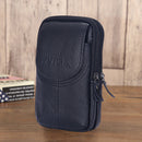 Men Cowhide Leather Phone Belt Bags Solid Color Zipper Fanny Pack (Black)