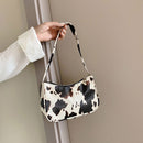 Cow Dot Printed Handbag Women PU Totes Small Underarm Shoulder Bag (Beige)