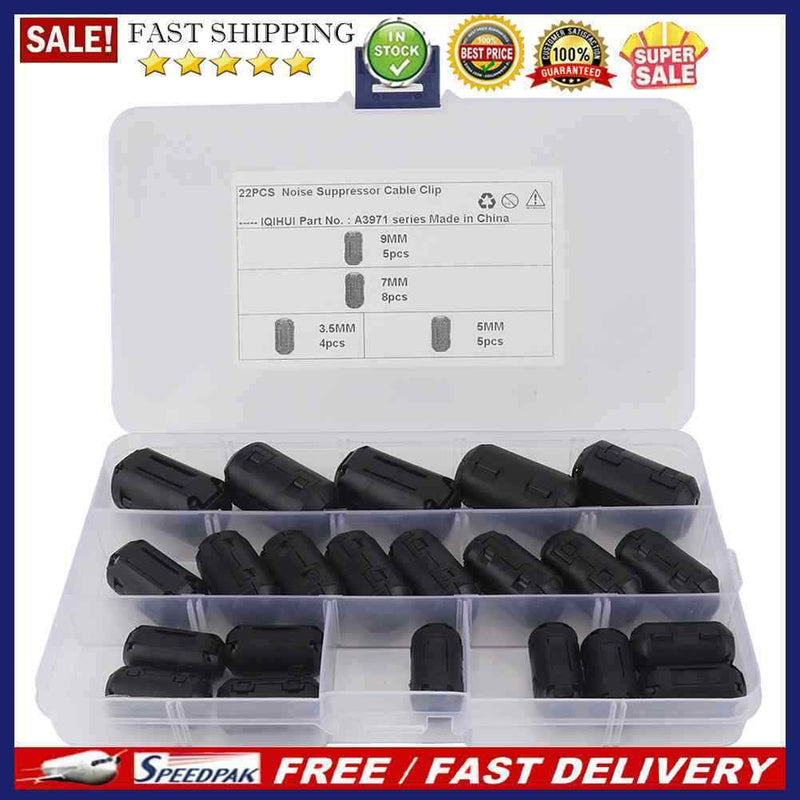 22x Clamp 3.5mm/5mm/7mm/9mm Clip On Ferrite Core Ring Noise Suppressor Filt