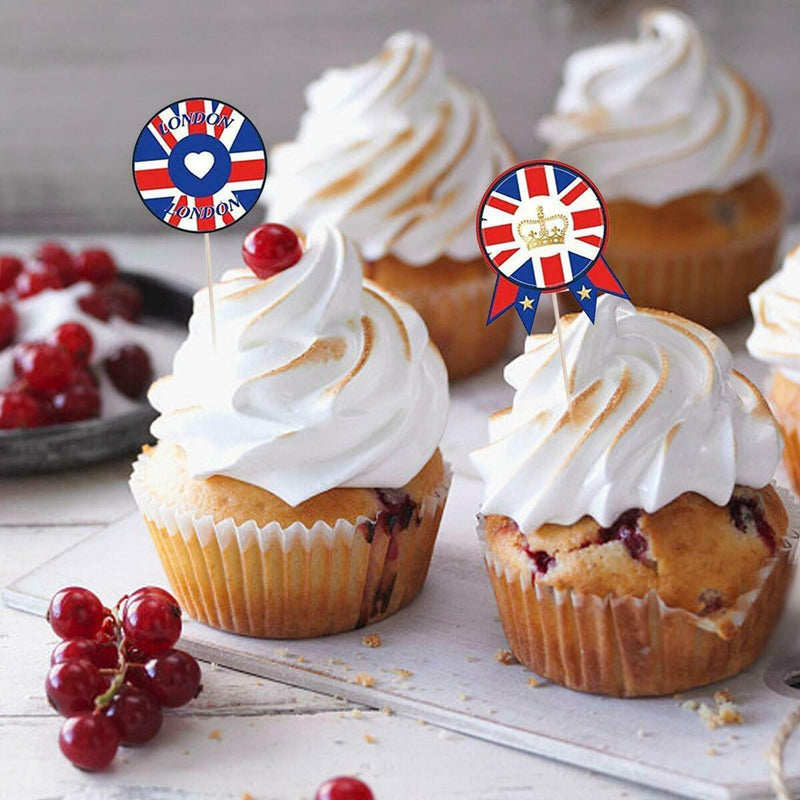 Mix 10 Food & Cupcake Picks Queen Jubilee London Union Decorations Party M8I5