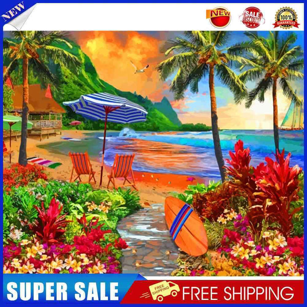 #A Seaside Scenery Oil Paint By Number Kit DIY Acrylic Painting on Canvas Fram