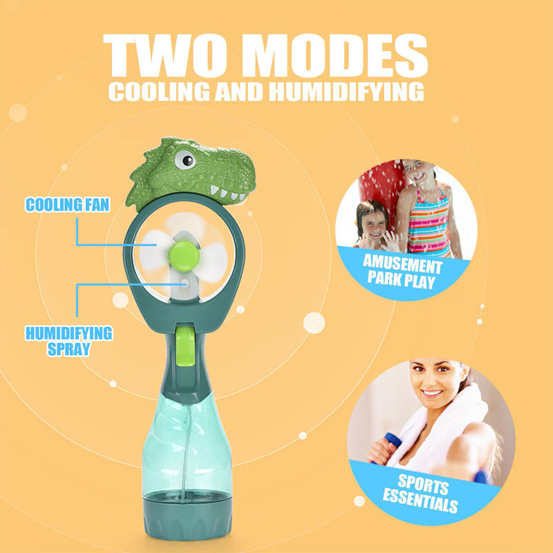Handheld Spray Fan Comfortable Cool Mist Dinosaur Fan for Kids (Green)