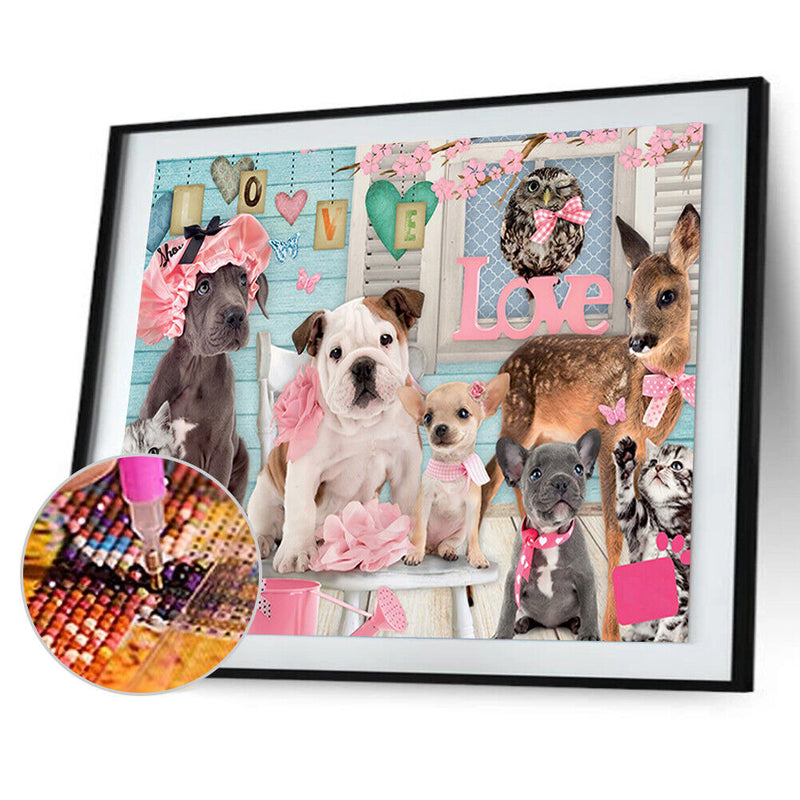 Diamond Painting Cat Dog Party Full Round Drill Picture of Rhinestone DIY Kits