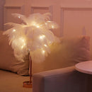 Remote Control Feather Tree Lights Bedside Bedroom Decor Table Lamp (White)