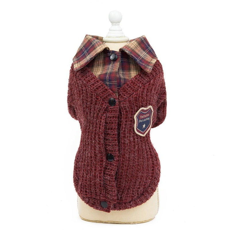 Pet Lapel Sweater Winter Keep Warm Puppy Kitten Clothes (Wine Red S)