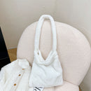 Women Faux Fur Solid Color Handbags Large Capacity Shoulder Bags (White)