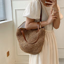 Women Hand Woven Large Shoulder Shopping Bag Bohemian Straw Beach Tote Handbags