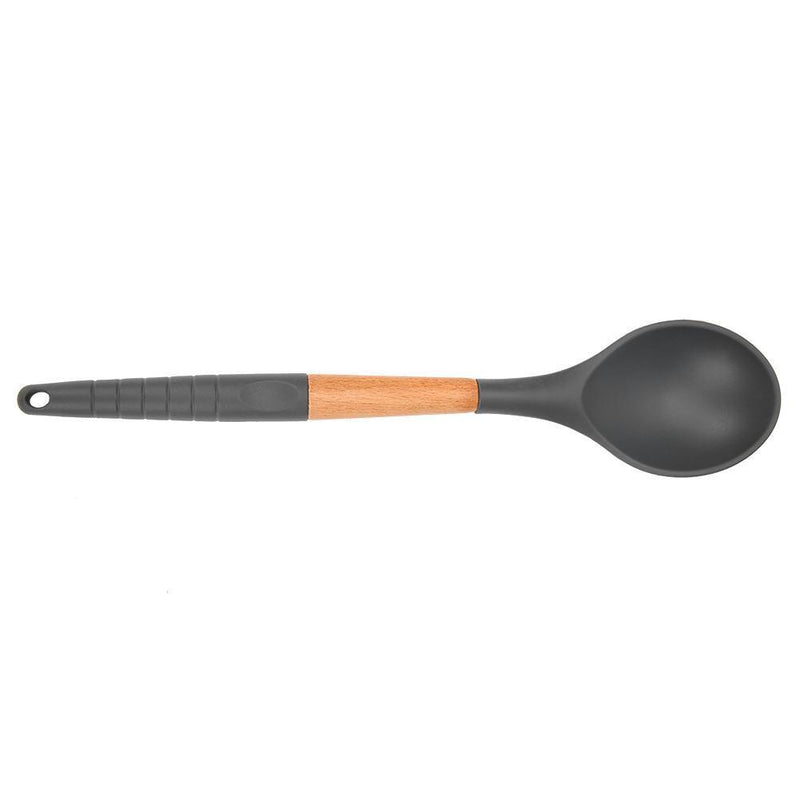 Silicone Kitchenware Non-slip Kitchen Cookware with Beech Handle (Spoon)
