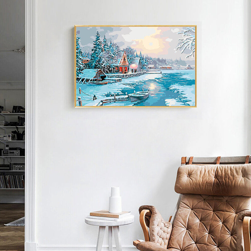 DIY Winter Scene Painting By Numbers Frameless Hand Painted Artwork Wall Decor