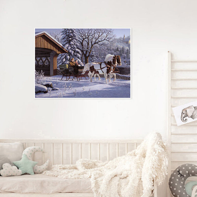 DIY Paint By Number Kit Snow Carriage Scenery No Frame for Home Decoration