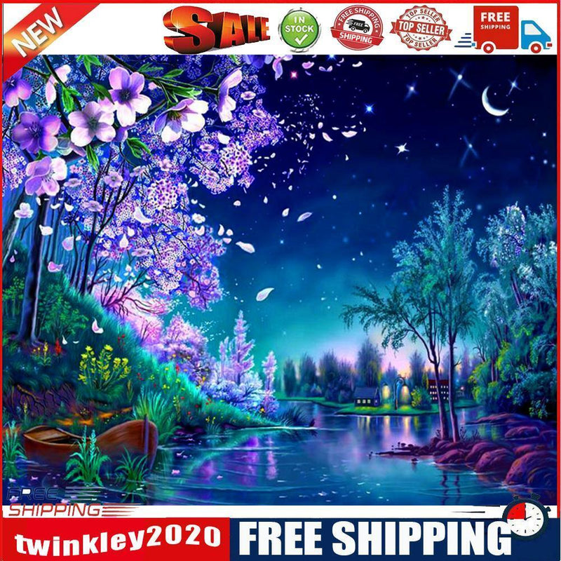 Painting By Numbers Kit DIY Night Scene Hand Painted Canvas Oil Art Picture
