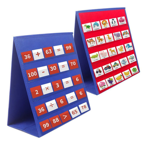 Desk Hanging Tabletop Pocket Chart Cards Holder Teaching Pocket Double-Sided