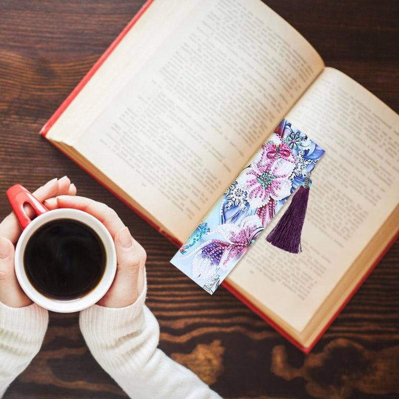 DIY Flower Special Shape Diamond Painting Creative Leather Bookmark with Tassel