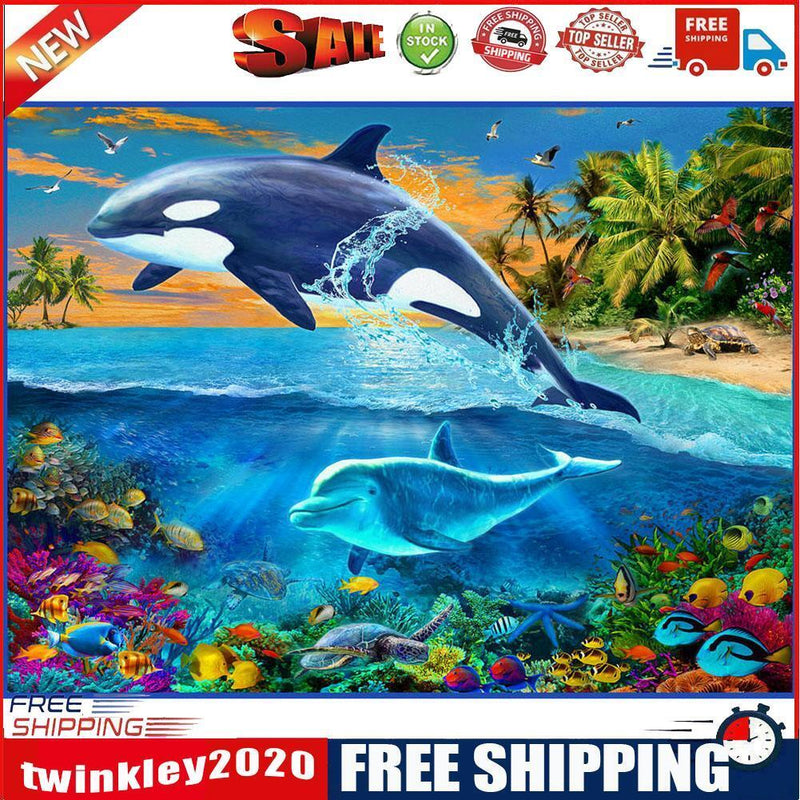 5D DIY Diamond Painting Dolphin Cross Stitch Embroidery Rhinestones Mosaic