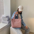 Women Corduroy Shoulder Bags Cartoon Cute Shopping Totes Girls Foldable Handbags