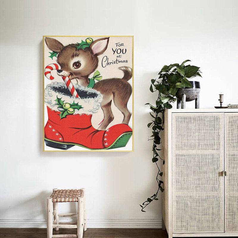 Frameless Oil Paint By Numbers Christmas Deer DIY Canvas Picture Craft Kit Newly