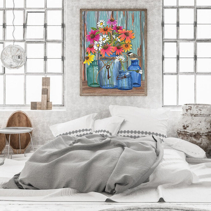DIY Paint By Number Kit Vase Flower Bird Abstract Acrylic Paint Art Craft Gift