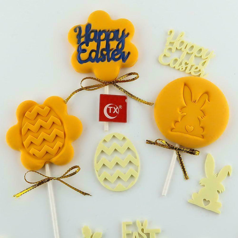 Happy Easter Egg Rabbit Cake Tool Acrylic Embossed Mold Fondant Baking H9T0