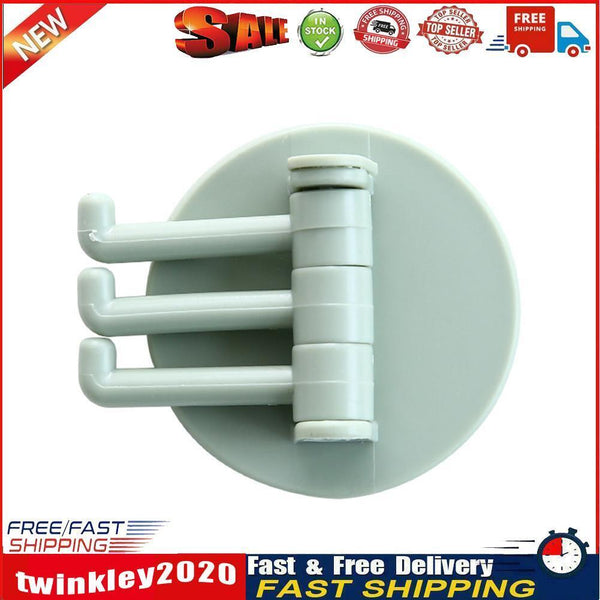 Bathroom Wall Hanging Rotatable 3 Hooks Adhesive Bracket Holder (Green) Newly