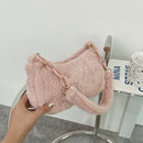 Fashion Women Winter Plush Pure Color Acrylic Chain Small Underarm Shoulder Bag