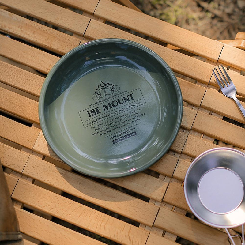 Camping Dinner Plates Enamel Outdoor Picnic BBQ Home Food Dish (Dark Green)