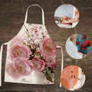 Pink Flower Print Apron Linen Waterproof Cooking Bibs Kitchen (82x68cm)