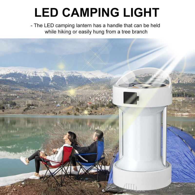 LED Camping Lantern - Solar & USB Charging Outdoor Emergency Light (White)