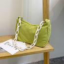 Women Retro Corduroy Solid Color Underarm Bag Chain Small Handbags (Green)