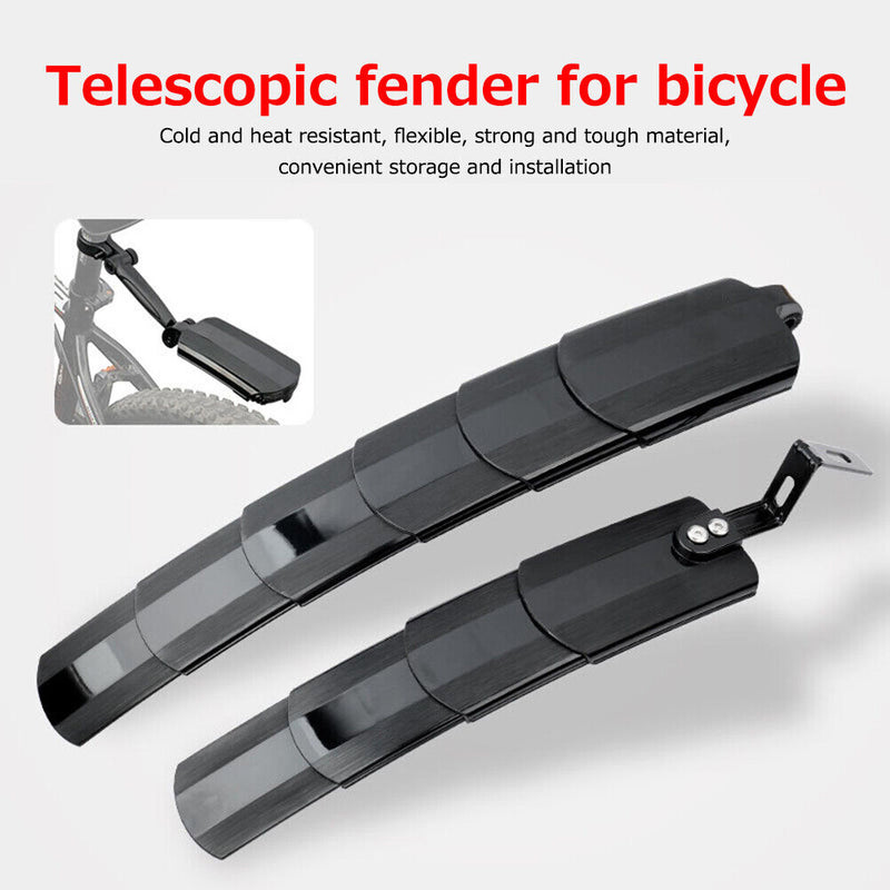 2pcs Mountain Road Bike Mudguard Wings Telescopic Front Rear Fenders Black