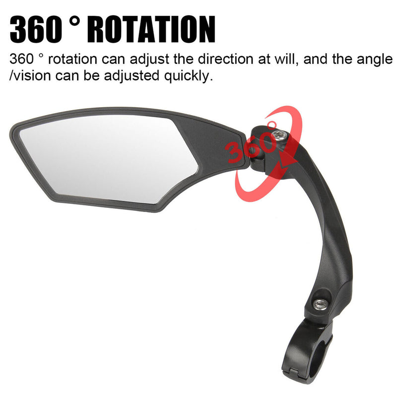 Bicycle Rear View Mirror 360 Rotation HD Anti-Shock Glass Lens (Left) Newly