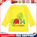 Cartoon Elephant Leaf Print Kid Boys Girl Long Sleeve T-Shirts (Yellow 3-4Y