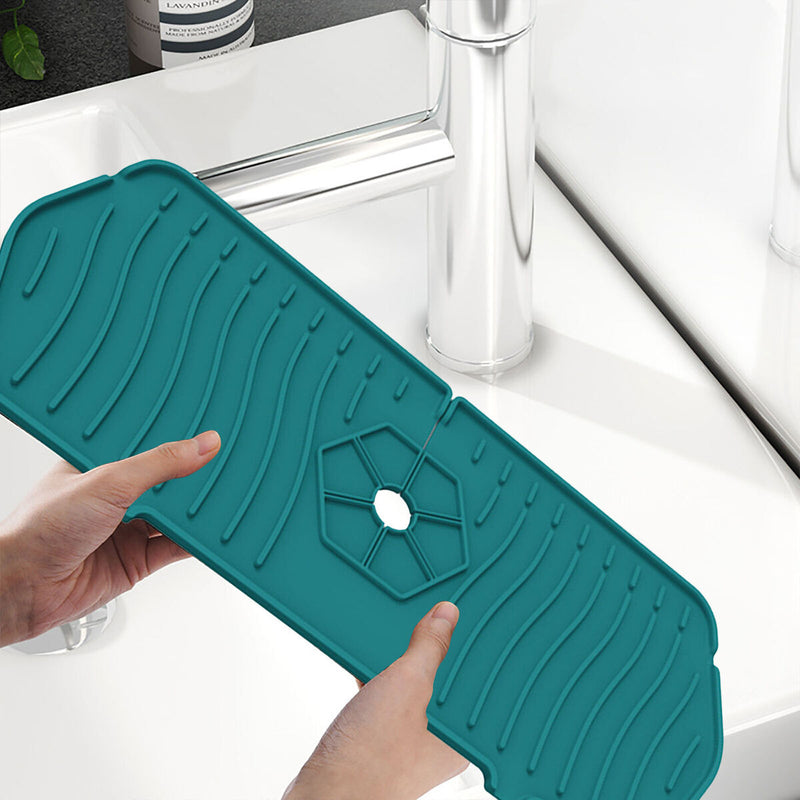 Kitchen Silicone Faucet Absorbent Mat Sink Water Splash Odor Guard (Green) Newly