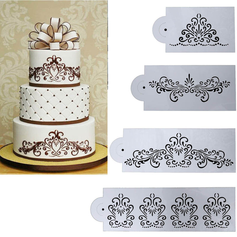 4X Flower Cake Cookie Fondant Side Baking Stencil Wedding Decor Mold Tool