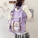 Preppy Style Contrast Color Large Backpack Women Travel Knapsack with Bear Badge